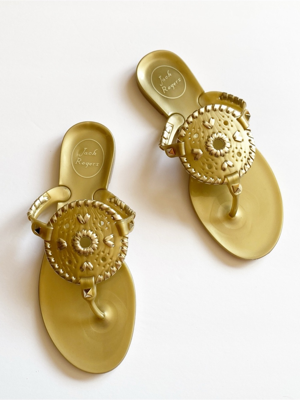 Jack Rogers Georgica Jelly Sandals Women's Size 6 Gold Greek Goddess Flats Shoes